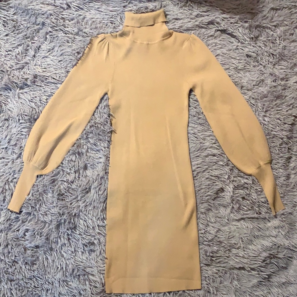 beige turtleneck dress